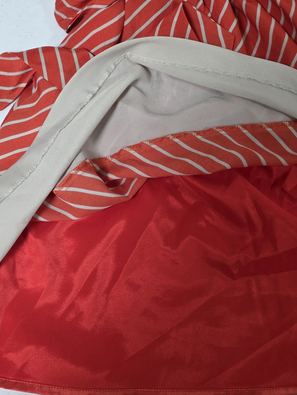 Express Coral Stripe Halter Fit & Flare Dress Tie Waist Keyhole Neckline | Sz S - Picture 5 of 12